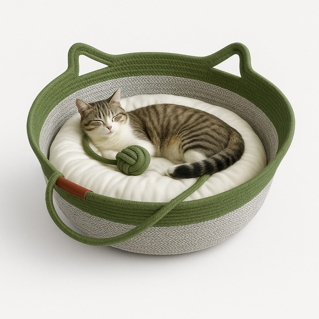 Hand-Woven Rattan Cat Bed & Indoor Sleeping House | MyPrimePaws - premium product photo