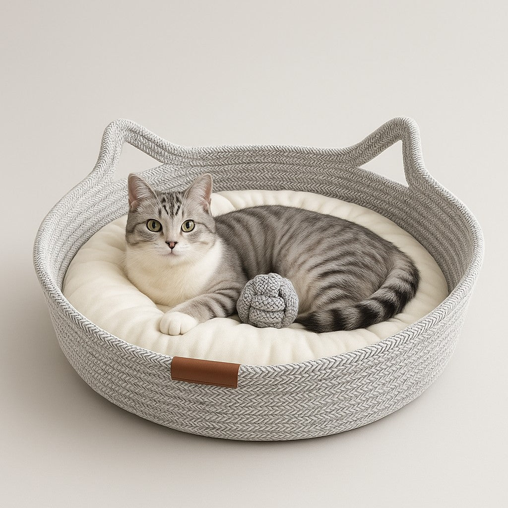 Hand-Woven Rattan Cat Bed & Indoor Sleeping House | MyPrimePaws - premium product photo