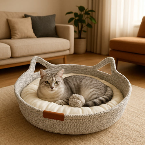 Hand-Woven Rattan Cat Bed & Indoor Sleeping House | MyPrimePaws - premium product photo
