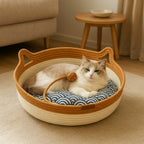 Pet Cat Bed Round Hand Woven Rattan Wear-resistant Cat Bed Summer Pet Bed Indoor Sleeping House Pet Products Accessories - premium product photo