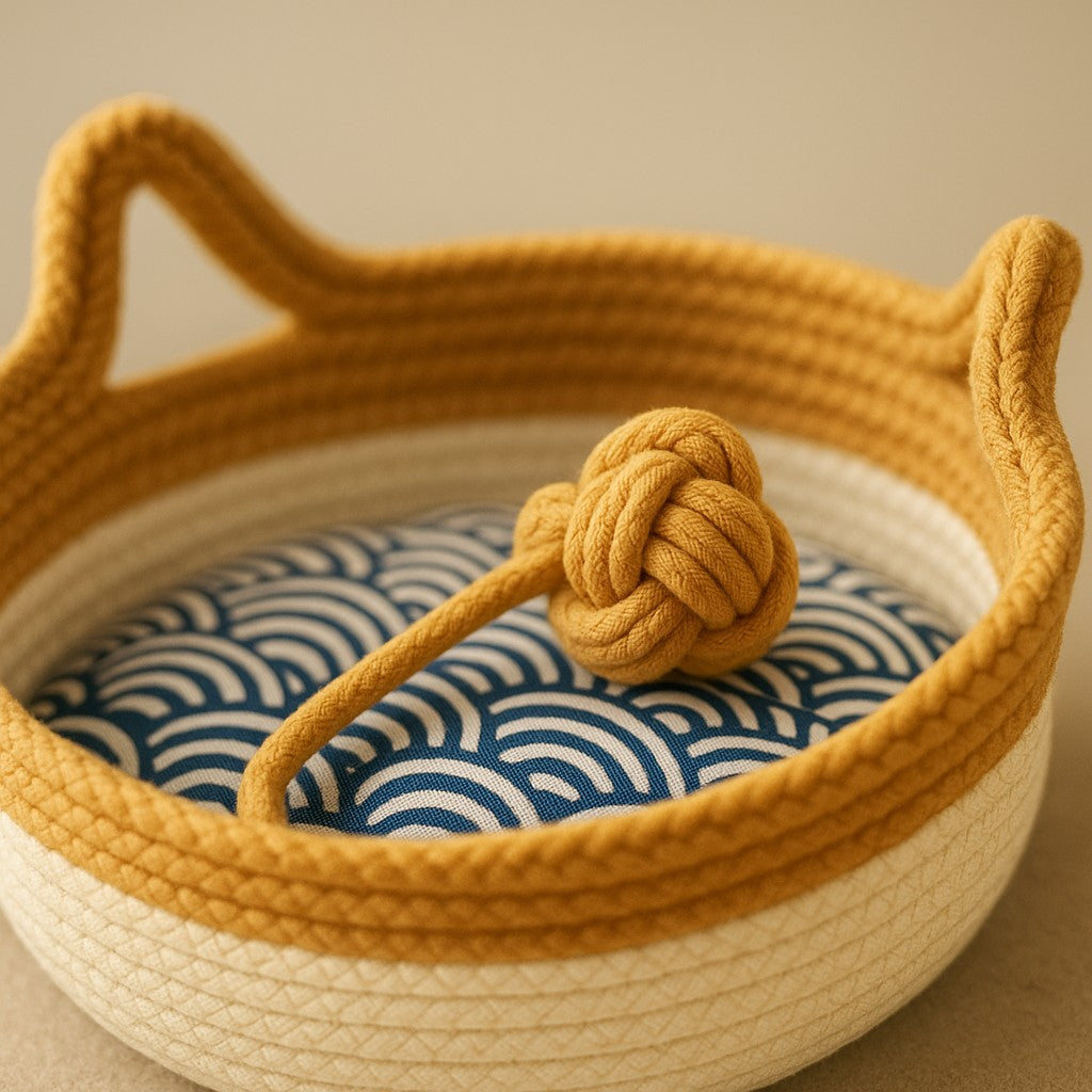 Pet Cat Bed Round Hand Woven Rattan Wear-resistant Cat Bed Summer Pet Bed Indoor Sleeping House Pet Products Accessories - premium product photo
