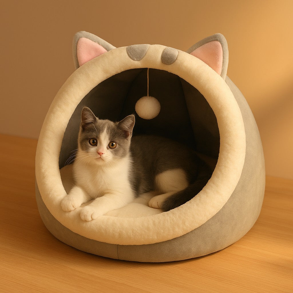 MyPrimePaws Cozy Cloud Cave Cat Bed & Semi-Closed Sleeping Mat - premium product photo