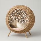 MyPrimePaws Elevated Hand-Woven Banana Leaf Cat Bed & Condo | Luxurious Feline Retreat - premium product photo