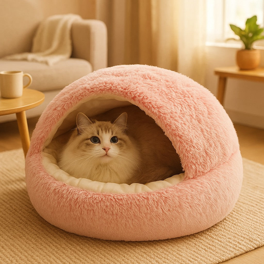 MyPrimePaws Cozy 2-in-1 Self-Warming Covered Cat Bed & Small Dog Cave - premium product photo