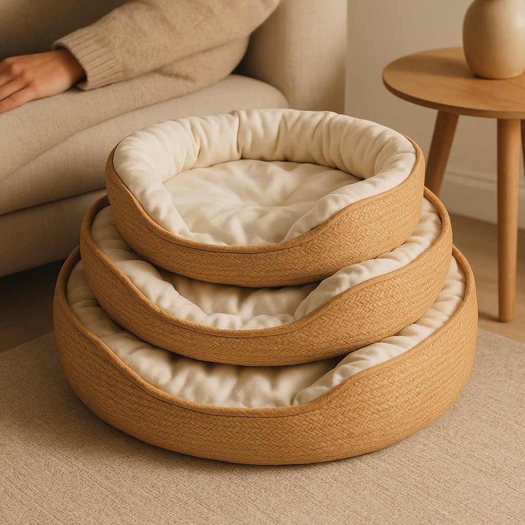 Prime Paws Hand-Woven Cozy Basket Cat Bed with Removable Cushion - premium product photo