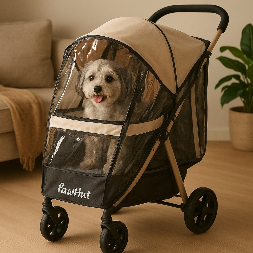PawHut Khaki Pet Stroller for Small Dogs & Miniature Breeds - All-Weather Comfort & Safety | MyPrimePaws - premium product photo