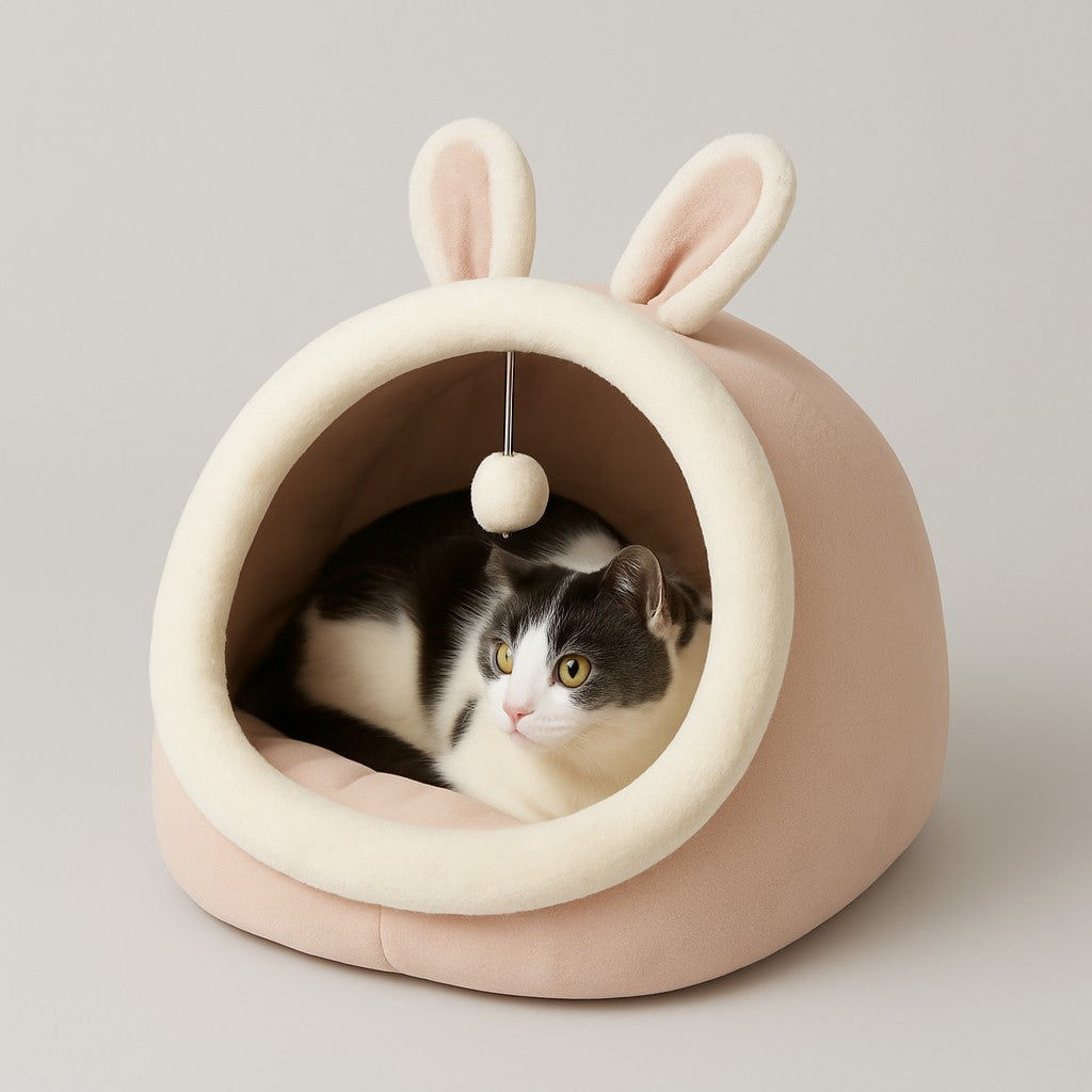MyPrimePaws Cozy Cloud Cave Cat Bed & Semi-Closed Sleeping Mat - premium product photo