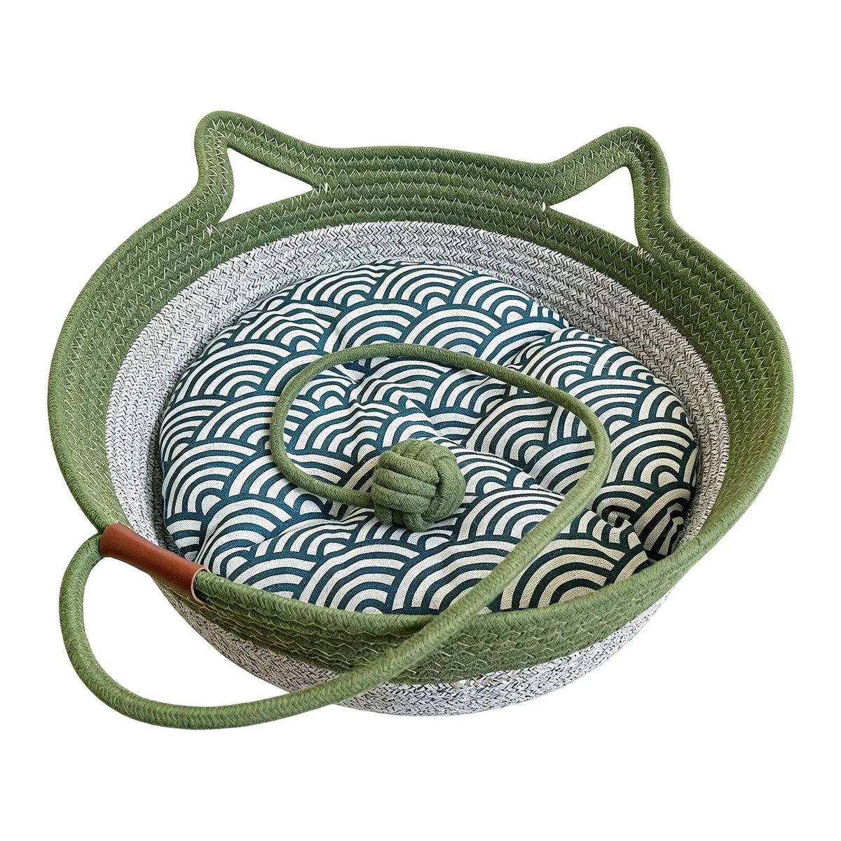 Hand-Woven Rattan Cat Bed & Indoor Sleeping House | MyPrimePaws - Green