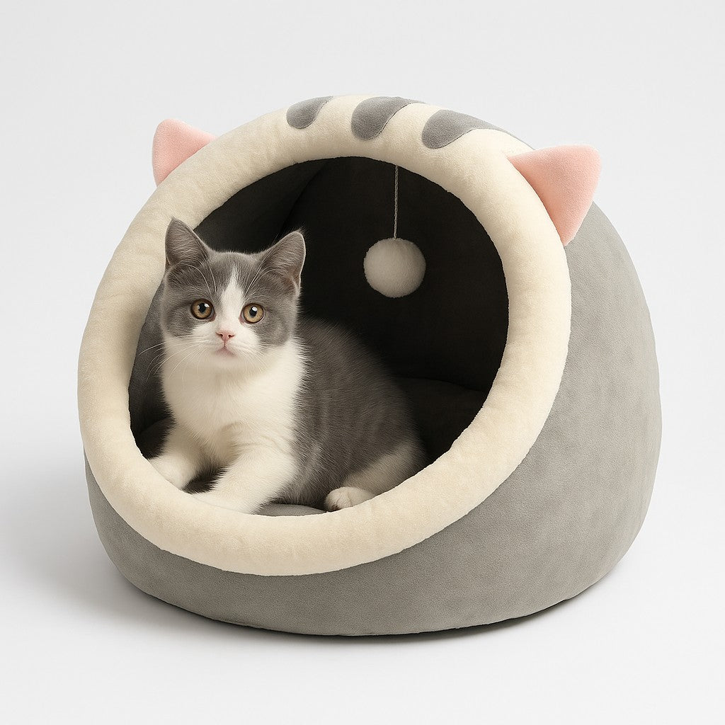 MyPrimePaws Cozy Cloud Cave Cat Bed & Semi-Closed Sleeping Mat - premium product photo