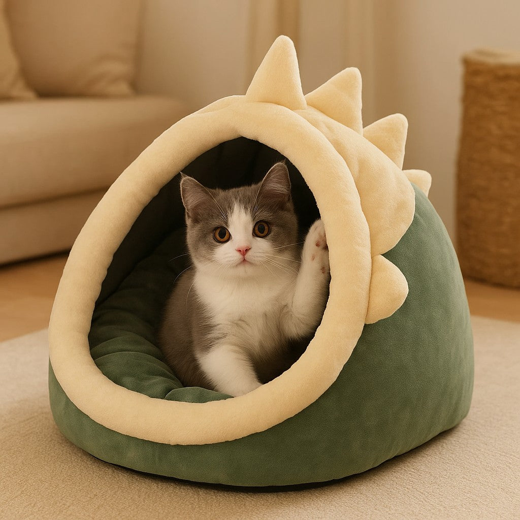MyPrimePaws Cozy Cloud Cave Cat Bed & Semi-Closed Sleeping Mat - premium product photo