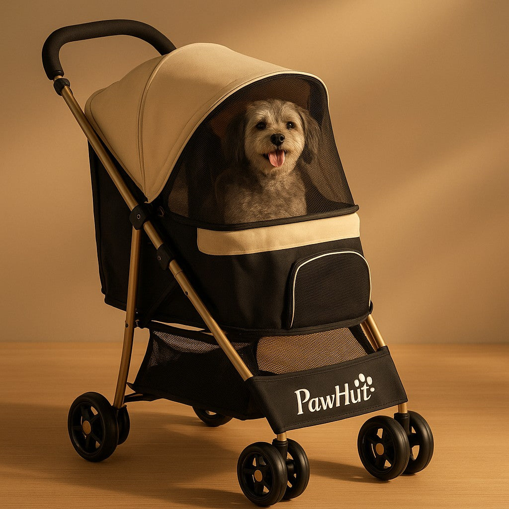 PawHut Khaki Pet Stroller for Small Dogs & Miniature Breeds - All-Weather Comfort & Safety | MyPrimePaws - premium product photo