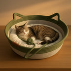 Pet Cat Bed Round Hand Woven Rattan Wear-resistant Cat Bed Summer Pet Bed Indoor Sleeping House Pet Products Accessories - premium product photo