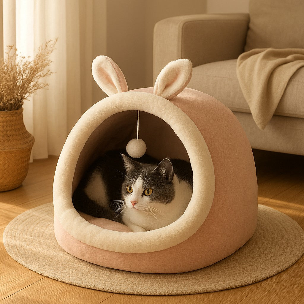 MyPrimePaws Cozy Cloud Cave Cat Bed & Semi-Closed Sleeping Mat - premium product photo