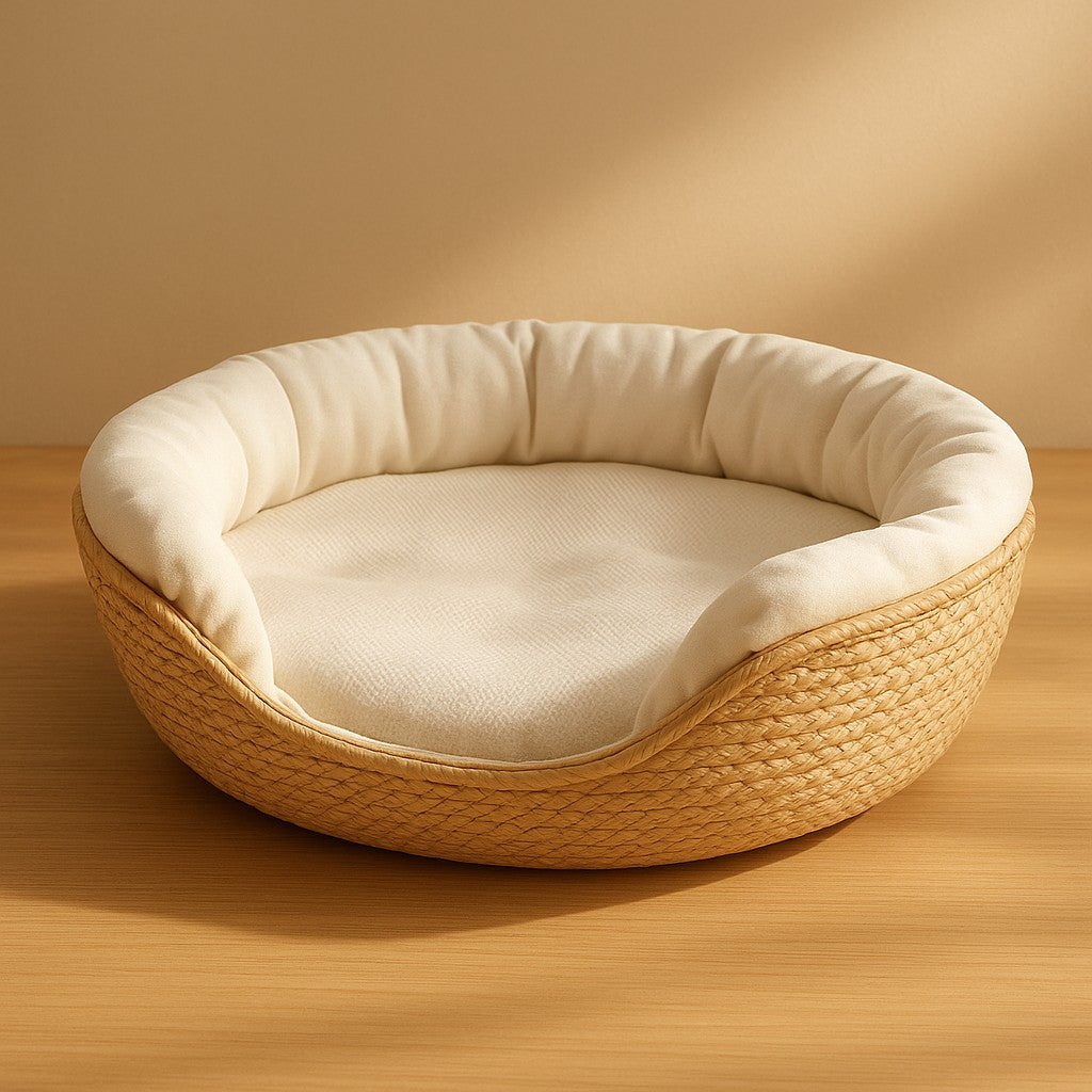 Prime Paws Hand-Woven Cozy Basket Cat Bed with Removable Cushion - premium product photo
