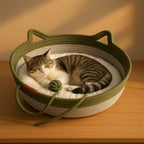 Hand-Woven Rattan Cat Bed & Indoor Sleeping House | MyPrimePaws - premium product photo