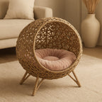MyPrimePaws Elevated Hand-Woven Banana Leaf Cat Bed & Condo | Luxurious Feline Retreat - premium product photo