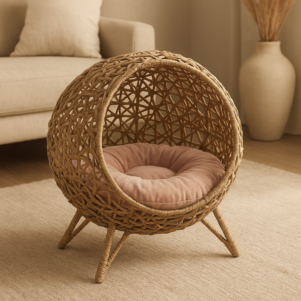 MyPrimePaws Elevated Hand-Woven Banana Leaf Cat Bed & Condo | Luxurious Feline Retreat - premium product photo