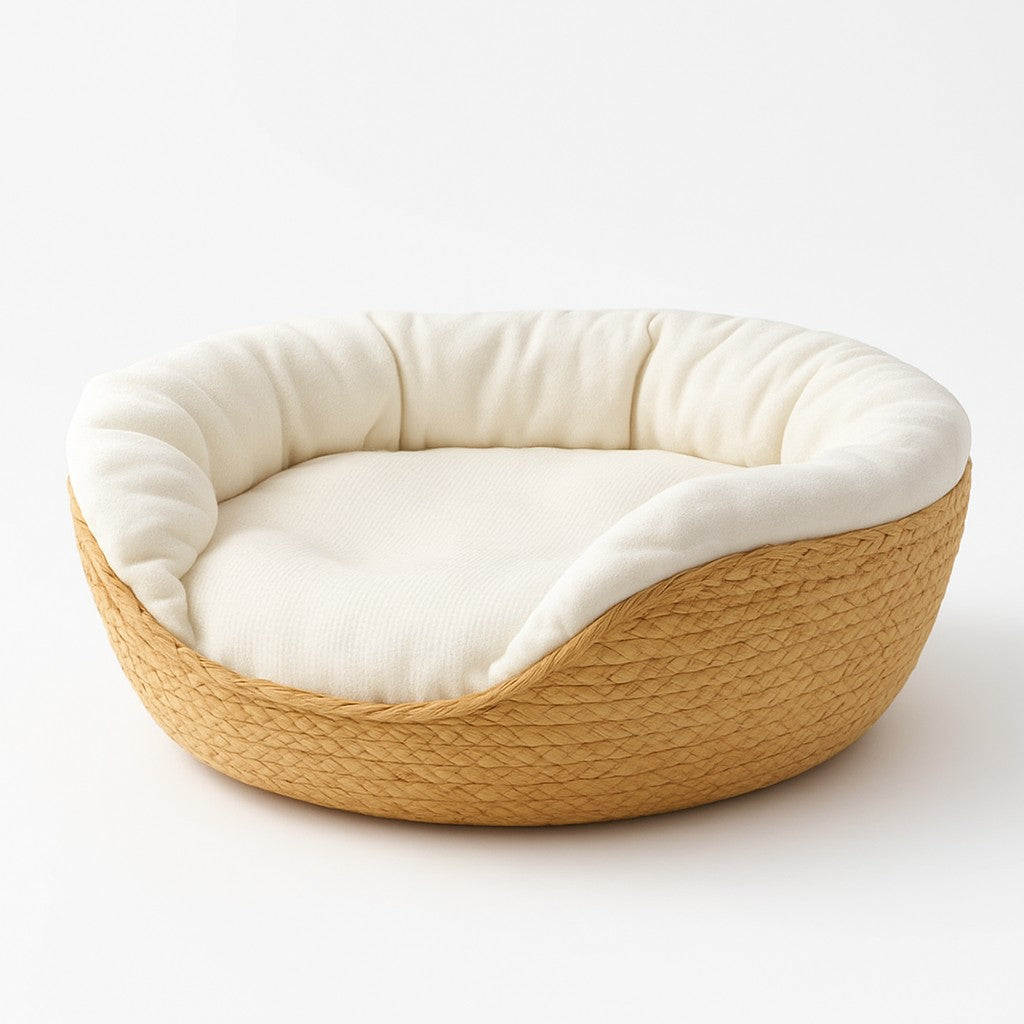 Prime Paws Hand-Woven Cozy Basket Cat Bed with Removable Cushion - premium product photo