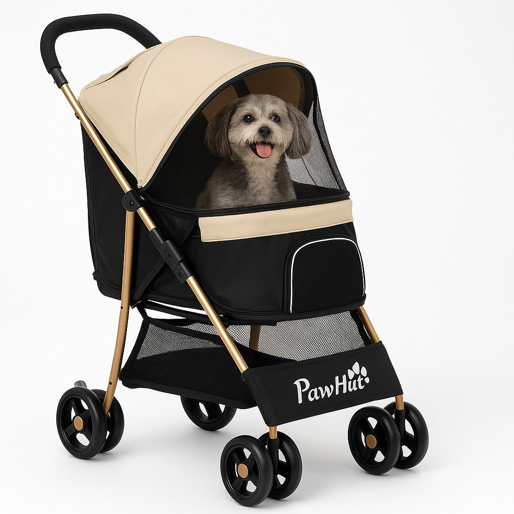 PawHut Khaki Pet Stroller for Small Dogs & Miniature Breeds - All-Weather Comfort & Safety | MyPrimePaws - premium product photo
