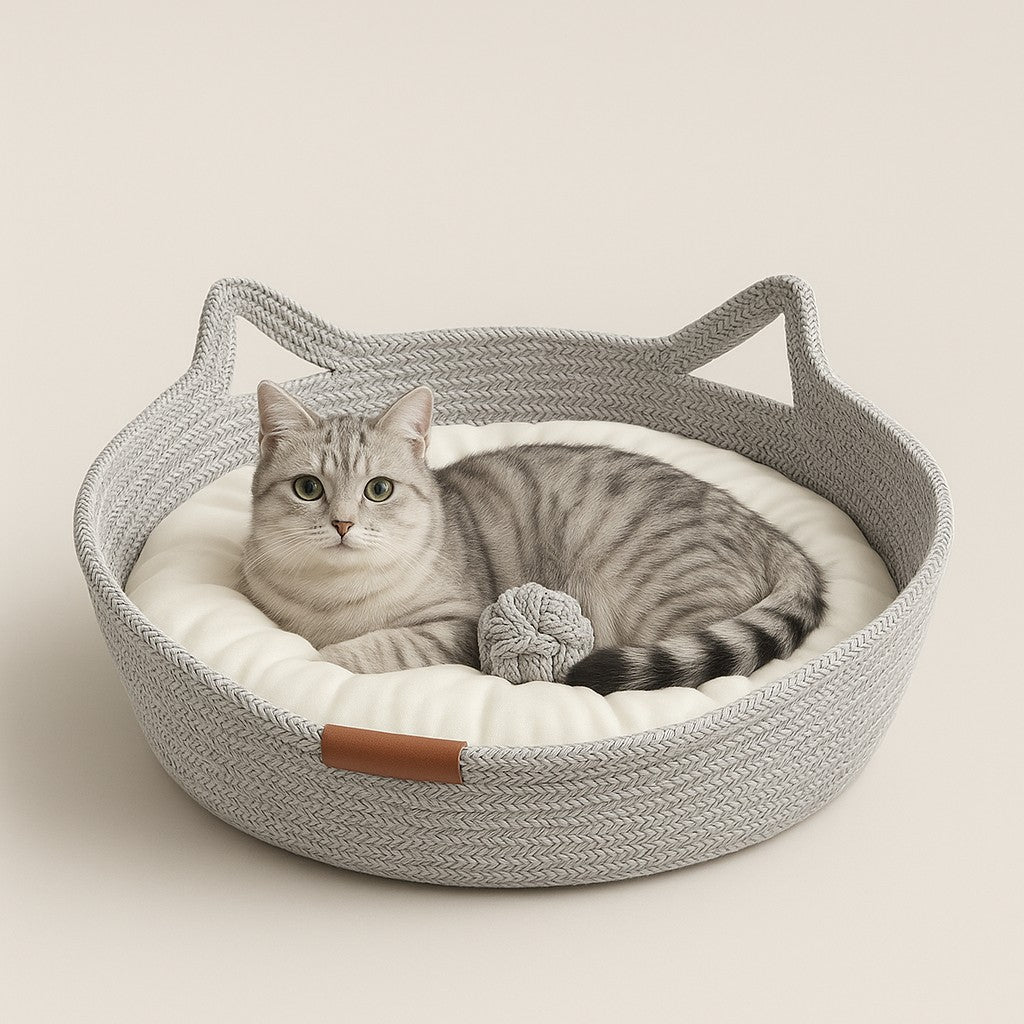 Pet Cat Bed Round Hand Woven Rattan Wear-resistant Cat Bed Summer Pet Bed Indoor Sleeping House Pet Products Accessories - premium product photo